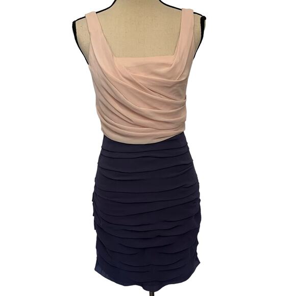 Express Color Block Sheath Dress Size 4 Pink Purple Square Neck Chiffon Fairy - Picture 1 of 15